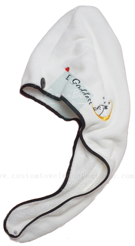 China Bulk Custom cotton Hair Dry Hat towel Manufacturer wholesale Bespoke Embroidery Logo Hair Drying Twist Hat Towels Wholesaler